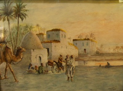 Lot 1117 - Early 20th century school - Camels in a desert,...