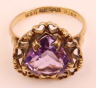 Lot 251 - A 9ct gold amethyst set dress ring, the heart...