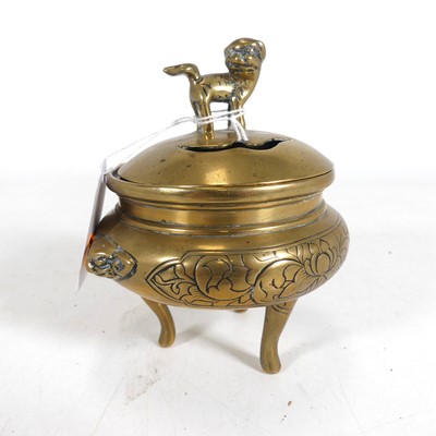 Lot 422 - A Japanese brass koro, the reticulated cover...