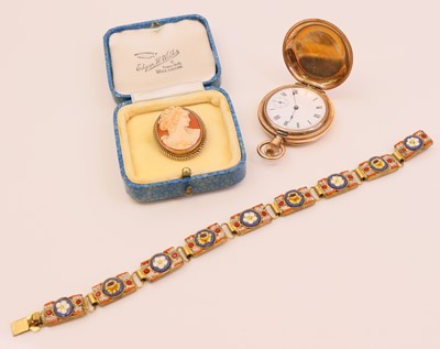 Lot 278 - A gilt metal and micro-mosaic bracelet;...