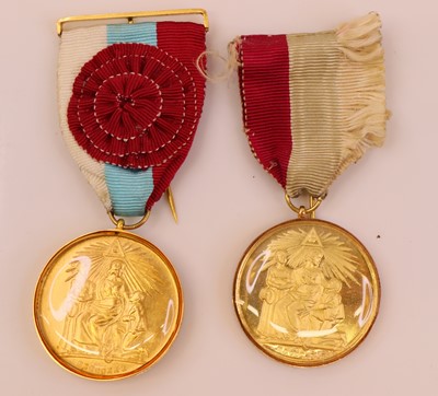 Lot 304 - A pair of Masonic gilt metal medals, with 15ct...