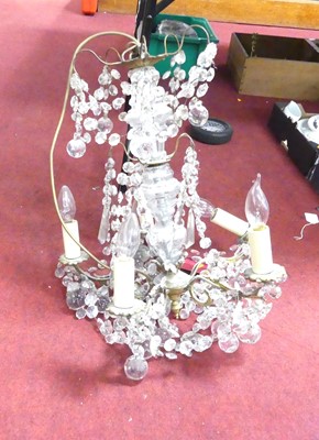 Lot 518 - A glass and brass five-branch chandelier, with...