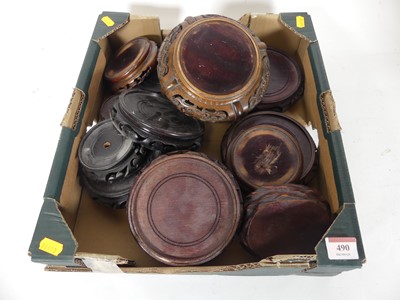 Lot 490 - A collection of Chinese carved wooden vase...