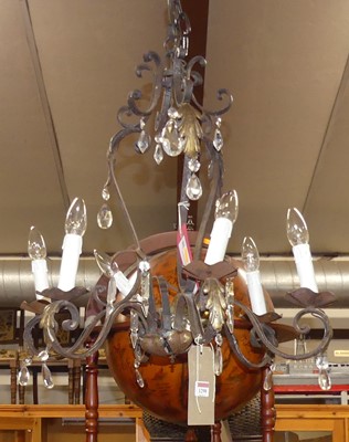 Lot 1298 - A wrought iron and gilt decorated hanging...