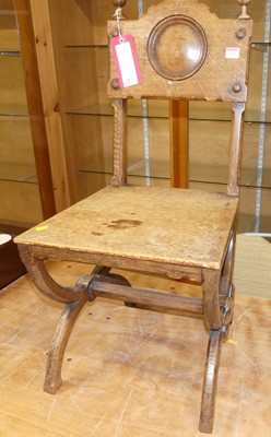 Lot 1311 - A Victorian oak X-frame single hall chair,...