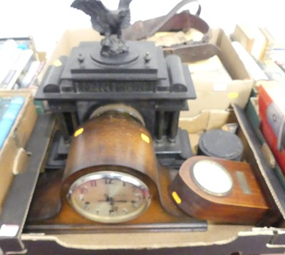 Lot 562 - A box of various clocks, to include an Enfield...