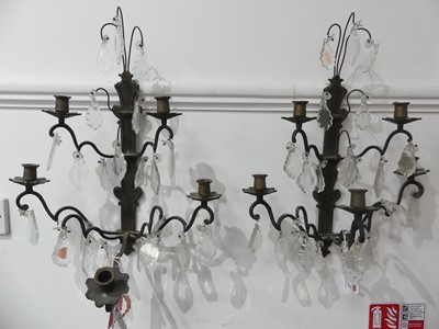 Lot 547 - A pair of Victorian brass and crystal wall...