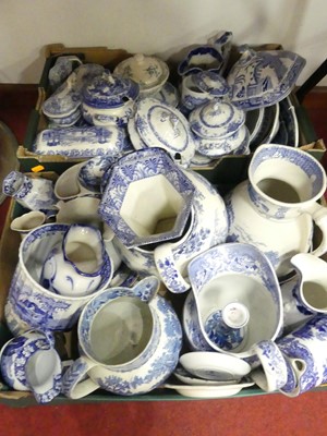 Lot 568 - Two boxes of blue and white ceramics, mostly...
