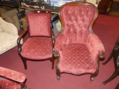 Lot 1339 - A mid-Victorian mahogany framed and red fabric...