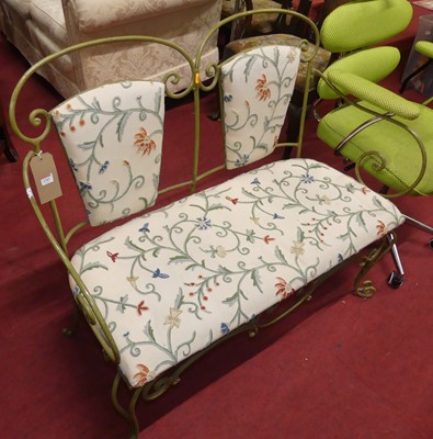 Lot 1343 - A vintage green painted wired wrought iron two-...