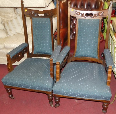 Lot 1344 - A pair of late Victorian walnut framed and...