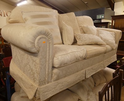 Lot 1345 - A pair of contemporary cream floral fabric...