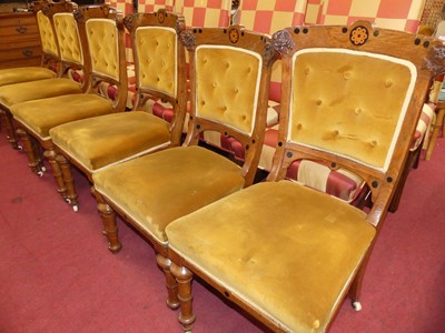 Lot 1355 - A set of six mid-Victorian oak framed barback...