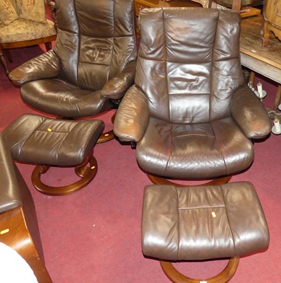 Lot 1369 - A pair of contemporary Stressless brown...