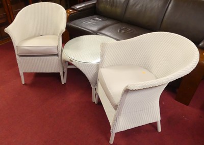 Lot 1370 - A pair of Lloyd Loom white painted tub...