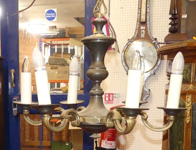 Lot 1376 - A Dutch style brass hanging six-light electrolier