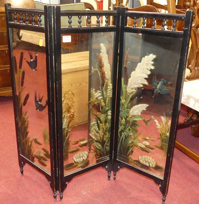 Lot 1398 - A circa 1900 ebonised and painted mirrored...