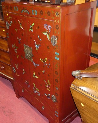 Lot 1415 - A contemporary Eastern red lacquered, gilt and...