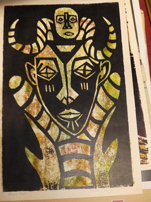 Lot 1084 - A folio containing mixed media African art...