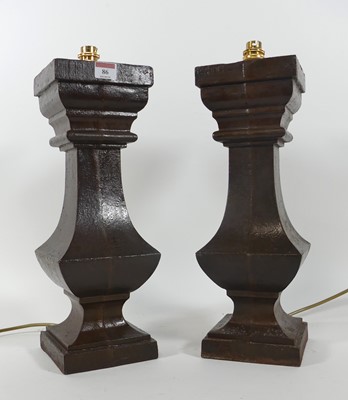 Lot 86 - A pair of painted metal table lamps, of square...