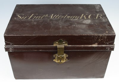 Lot 574 - A tin deed box, named to the hinged cover Sir...