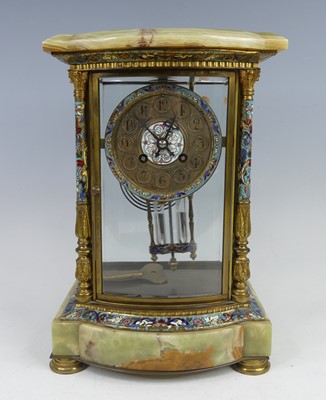 Lot 2464 - A circa 1900 green onyx, champleve enamelled...