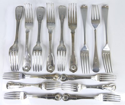 Lot 2209 - A set of Regency / George IV silver forks,...