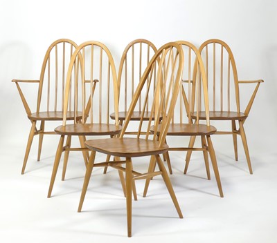 Lot 377 - A set of six Ercol blond elm and beech 'Quaker'...