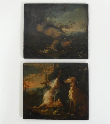 Lot 2436 - 18th century Dutch school - Pair; A hunting...