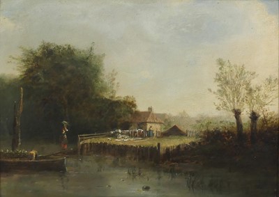 Lot 2450 - 19th century school - River scene with figures...