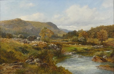Lot 2414 - David Bates (1841-1921) - Above Trefriew, oil...