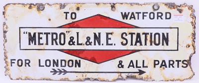 Lot 77 - Metro and L&NE Station original enamel sign,...