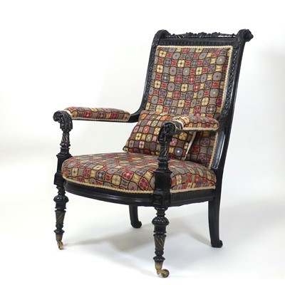 Lot 2523 - A mid-Victorian ebonised and upholstered...