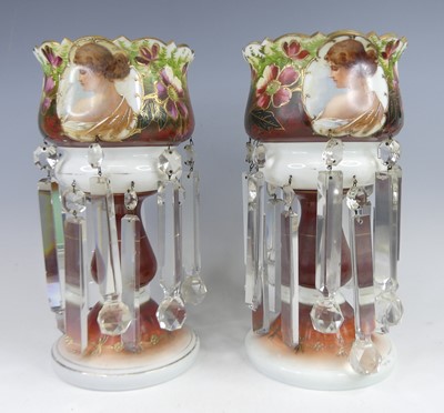 Lot 2055 - A pair of late Victorian opaque white glass...