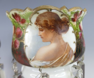 Lot 2055 - A pair of late Victorian opaque white glass...