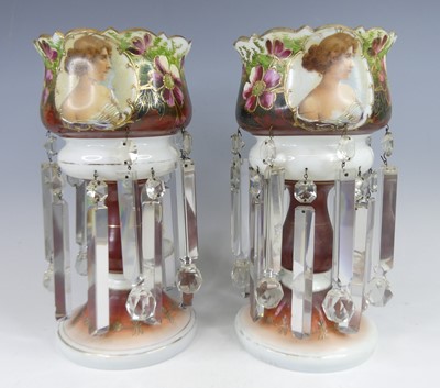 Lot 2055 - A pair of late Victorian opaque white glass...
