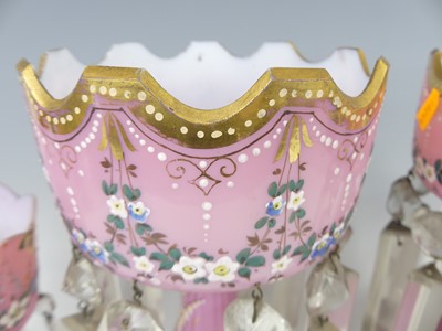 Lot 2056 - A pair of Victorian opaque pink glass pedestal...