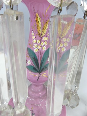 Lot 2056 - A pair of Victorian opaque pink glass pedestal...