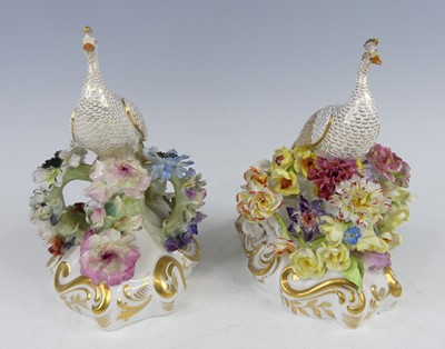 Lot 2044 - A pair of Royal Crown Derby porcelain peacocks,...