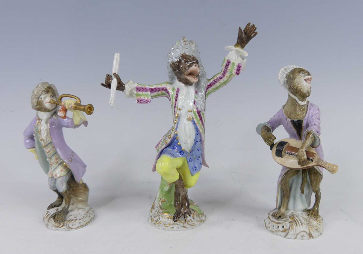 Lot 2046 - A 19th century Meissen porcelain monkey band...
