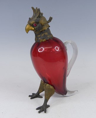 Lot 2326 - A blown cranberry and clear glass claret jug...