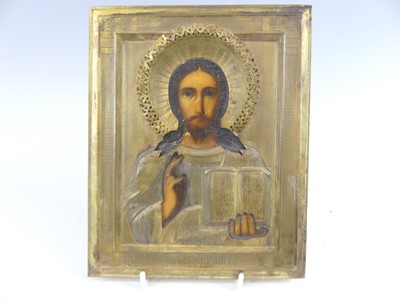 Lot 2377 - A Russian Orthodox icon depicting Christ...