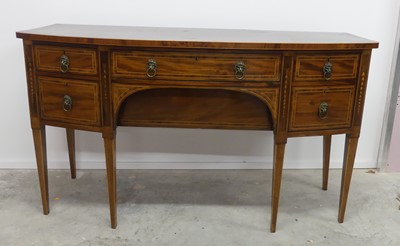 Lot 2495 - A Sheraton period mahogany and inlaid bowfront...