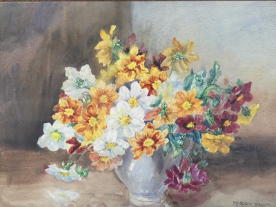 Lot 1007 - Marion Broom (1878-1962) Primroses in a blue...