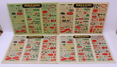 Lot 1850 - Four cardboard Meccano Parts Board, displaying...