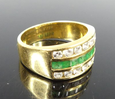Lot 2290 - A yellow metal emerald and diamond 3 row half...