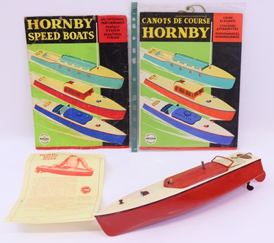 Lot 1837 - Hornby speed boat, "Swift", in red, with cream...