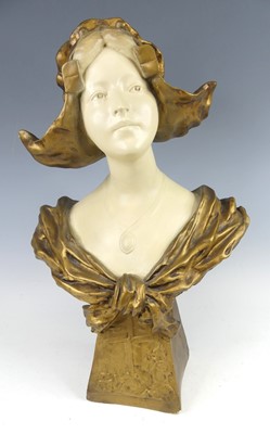 Lot 182 - A large Italian painted pottery portrait bust...