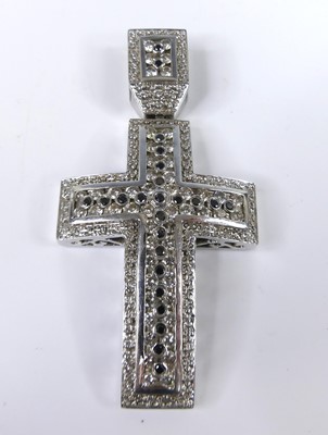 Lot 2264 - A heavy white metal diamond and sapphire cross...