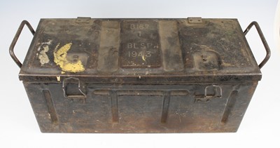 Lot 716 - A WW II ammunition tin, dated 1943, the...